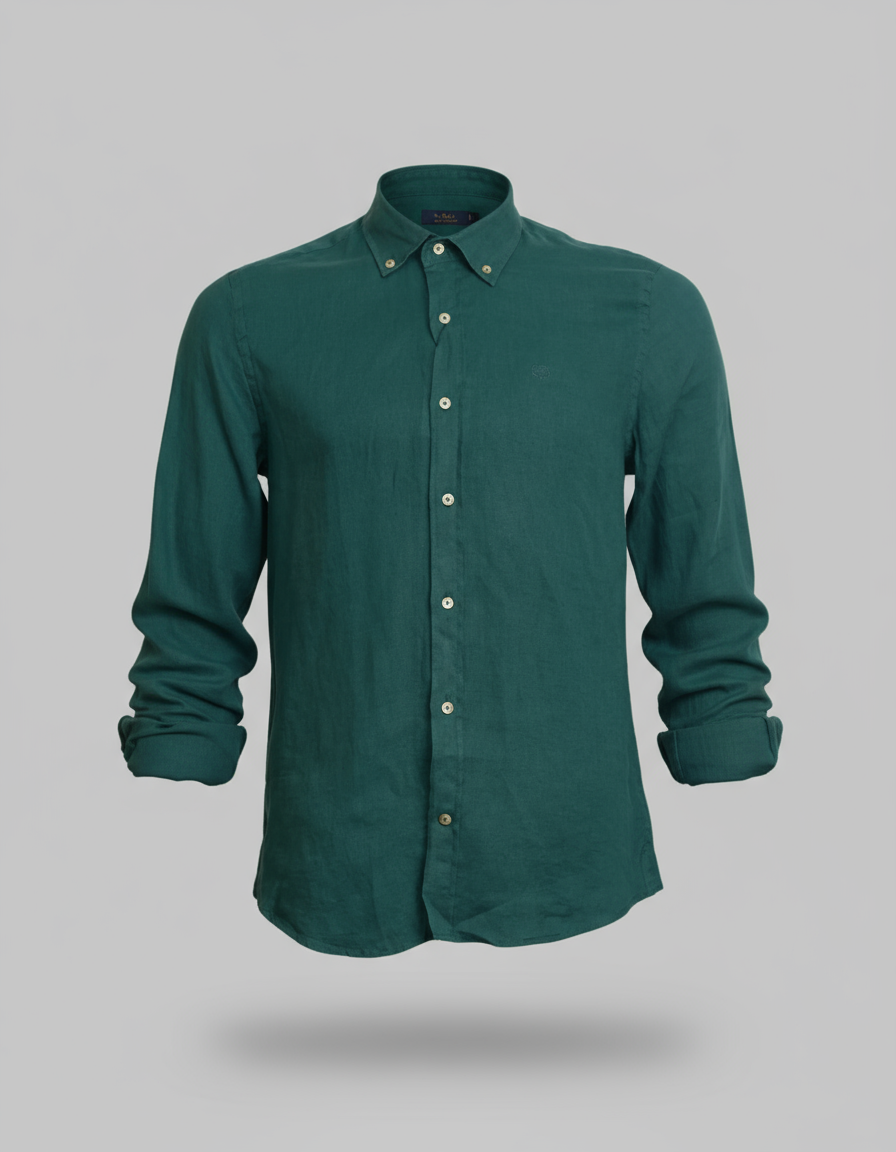 Buffon Linen Long Sleeve Shirt - Petrol Green