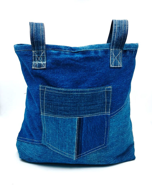 Denim Bag with Patch Work and Reversible Option