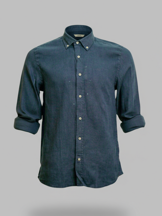 Buffon Linen Long Sleeve Shirt - Navy
