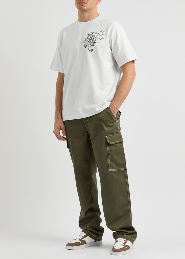 Tiger Embroidered Cotton T-shirt White