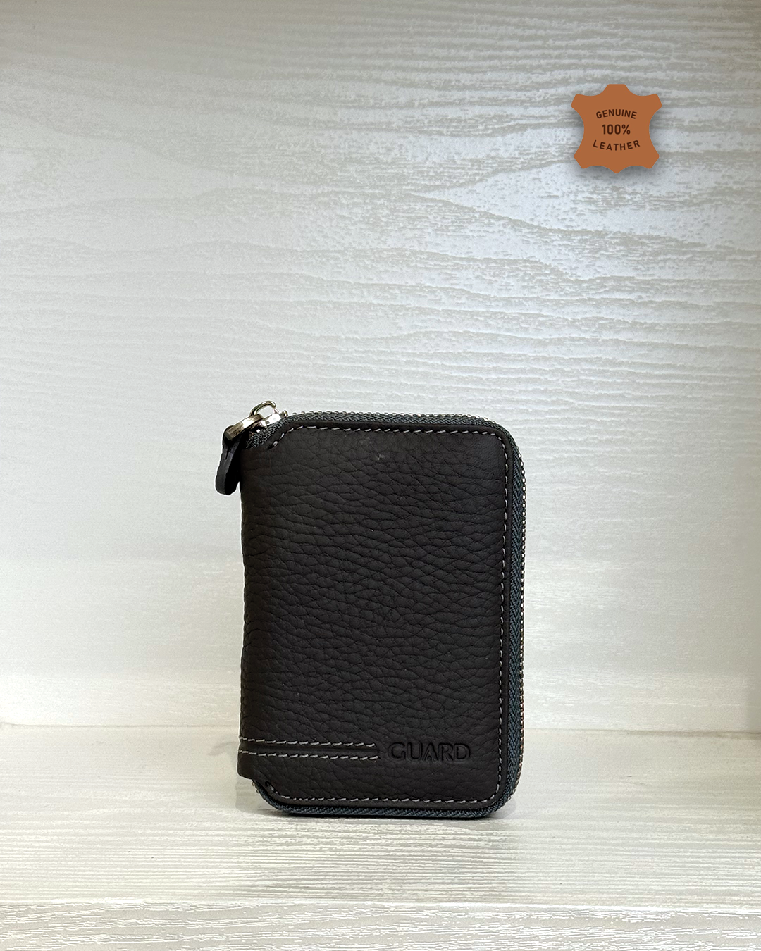 Compact Zippered Leather Mini Wallet Vertical