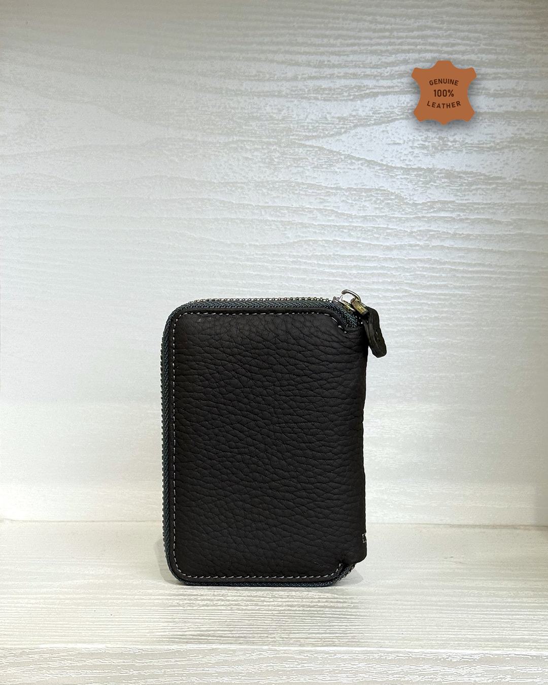 Compact Zippered Leather Mini Wallet Vertical