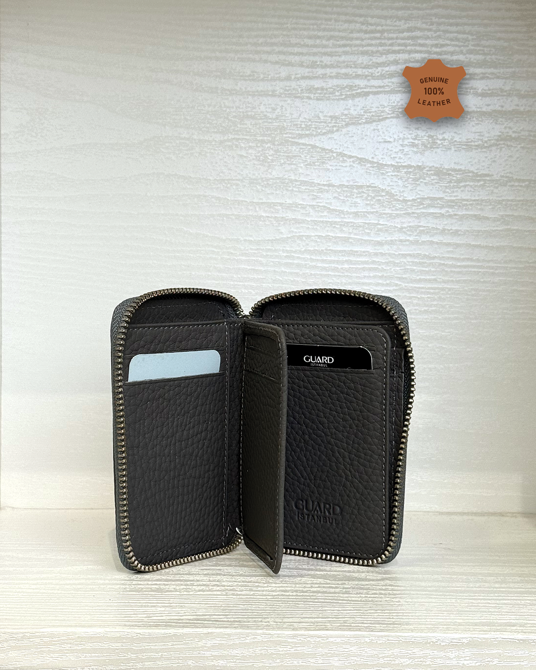 Compact Zippered Leather Mini Wallet Vertical