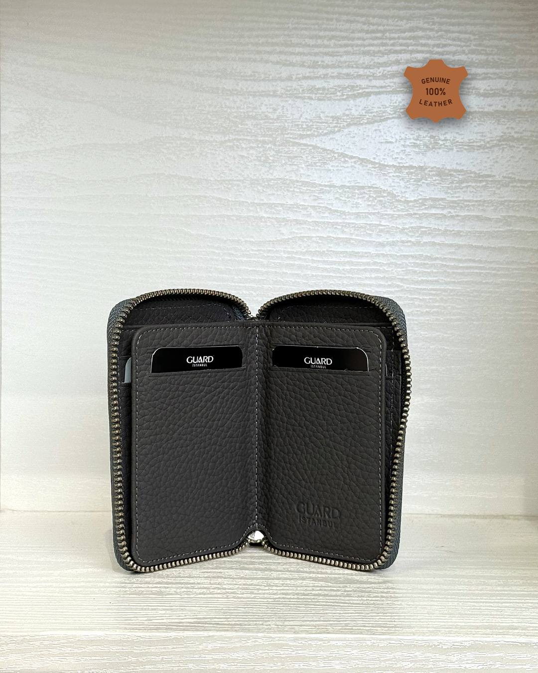 Compact Zippered Leather Mini Wallet Vertical