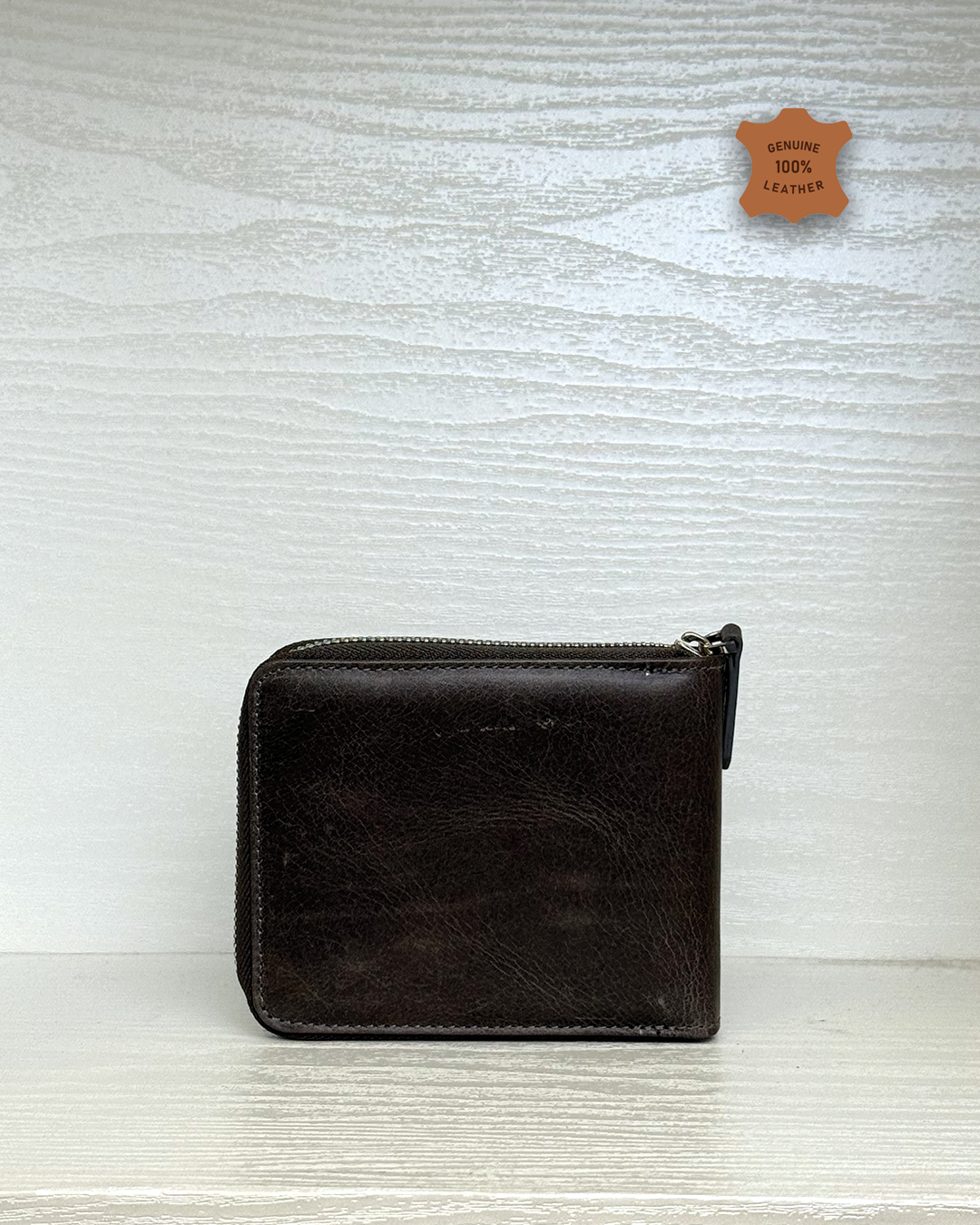 Compact Zippered Leather Mini Wallet Horizontal