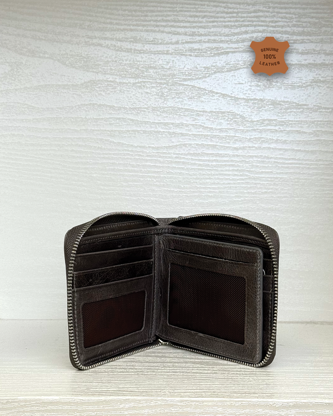 Compact Zippered Leather Mini Wallet Horizontal
