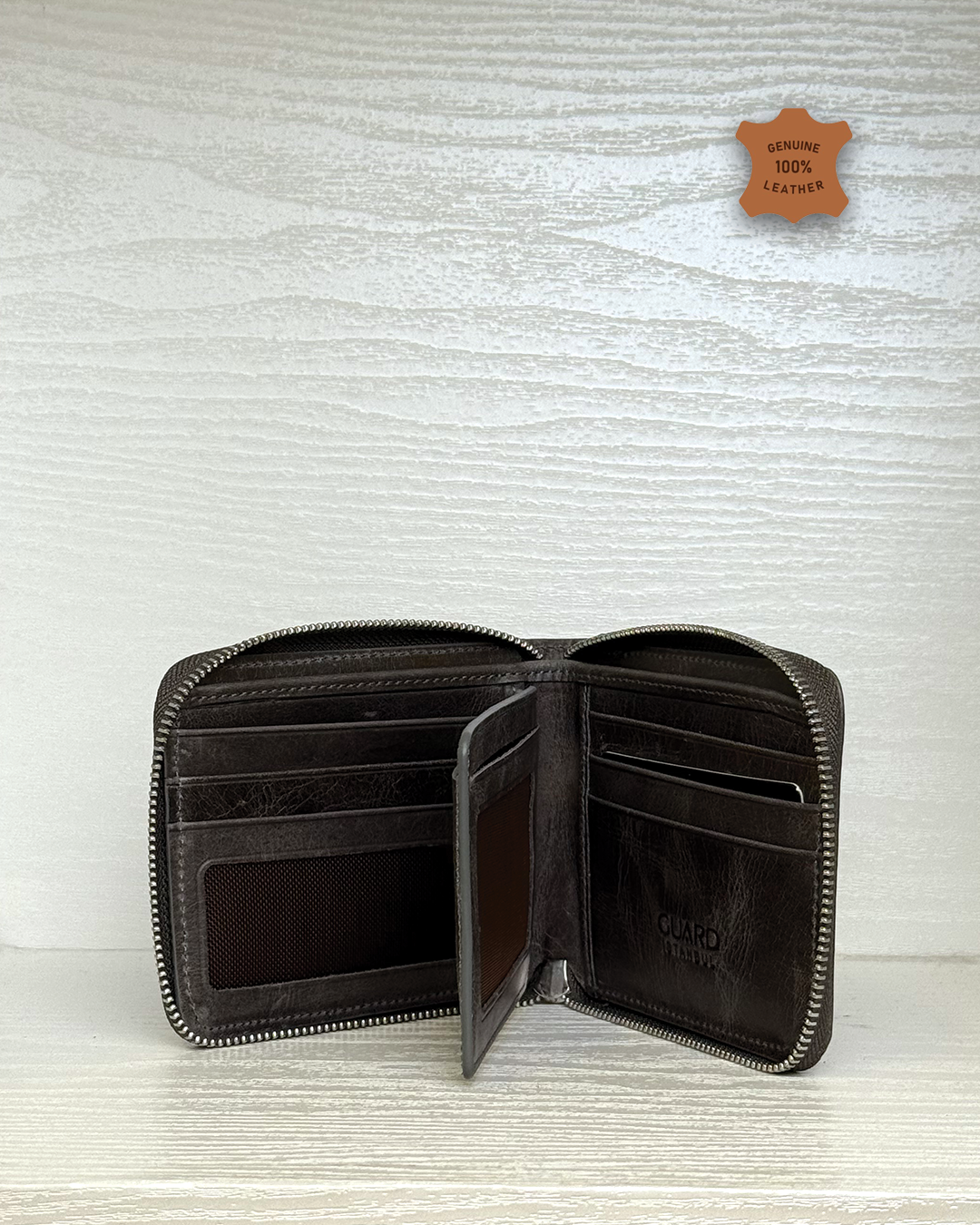 Compact Zippered Leather Mini Wallet Horizontal