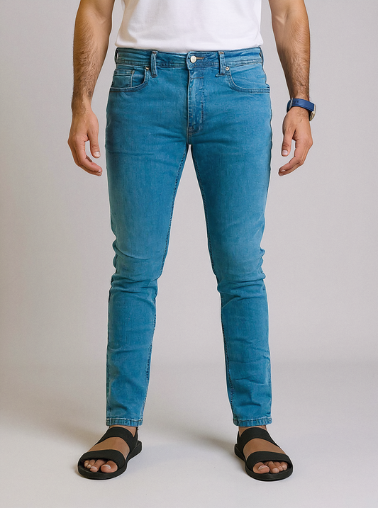 CLN Menβs Skinny Slim Fit Dark Mid Blue Jeans