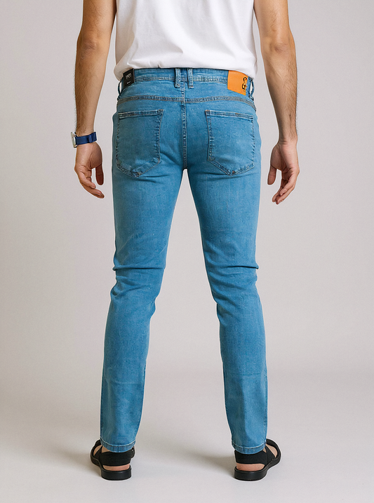 CLN Menβs Skinny Slim Fit Dark Mid Blue Jeans