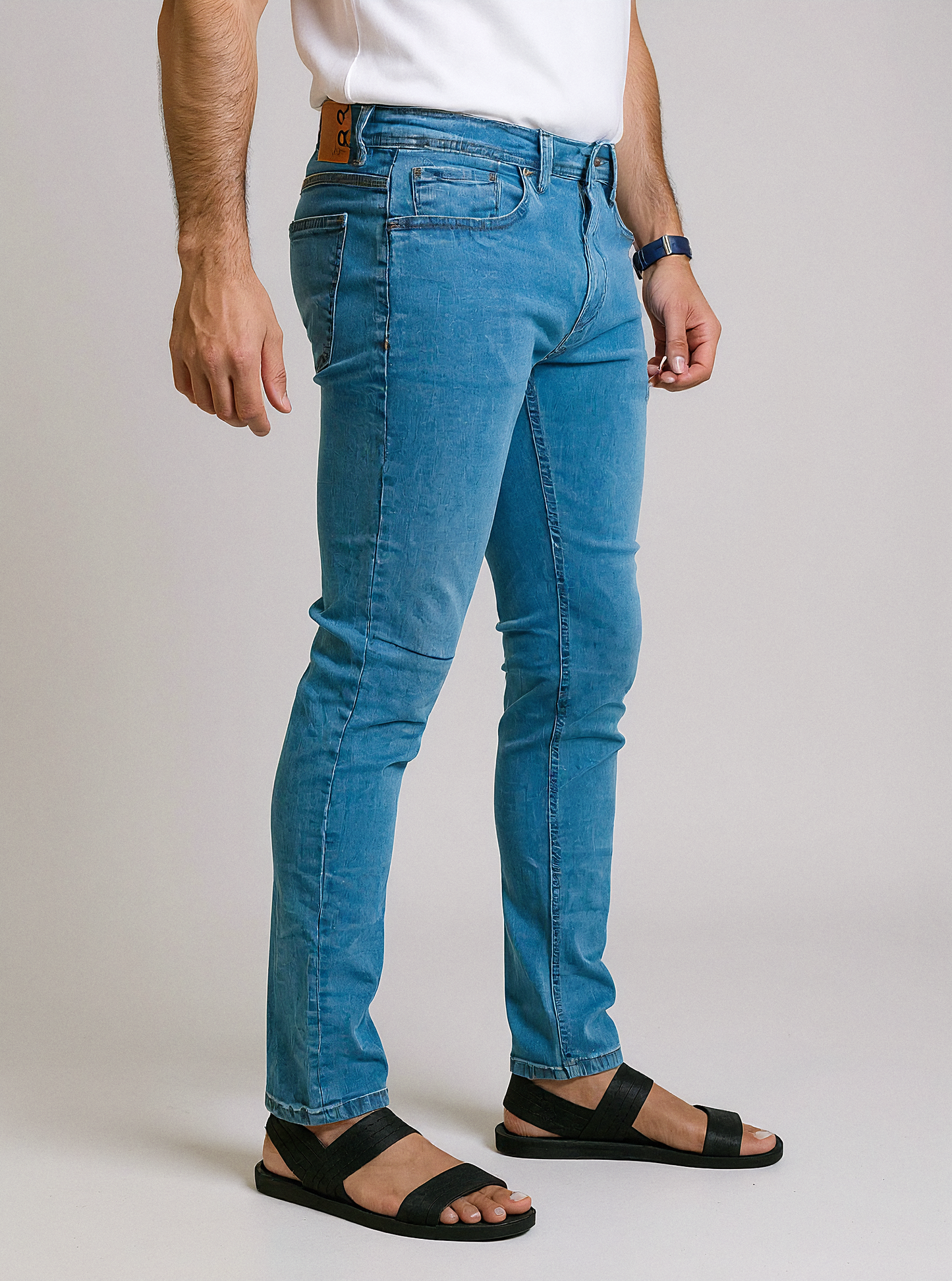 CLN Men’s Skinny Slim Fit Dark Mid Blue Jeans