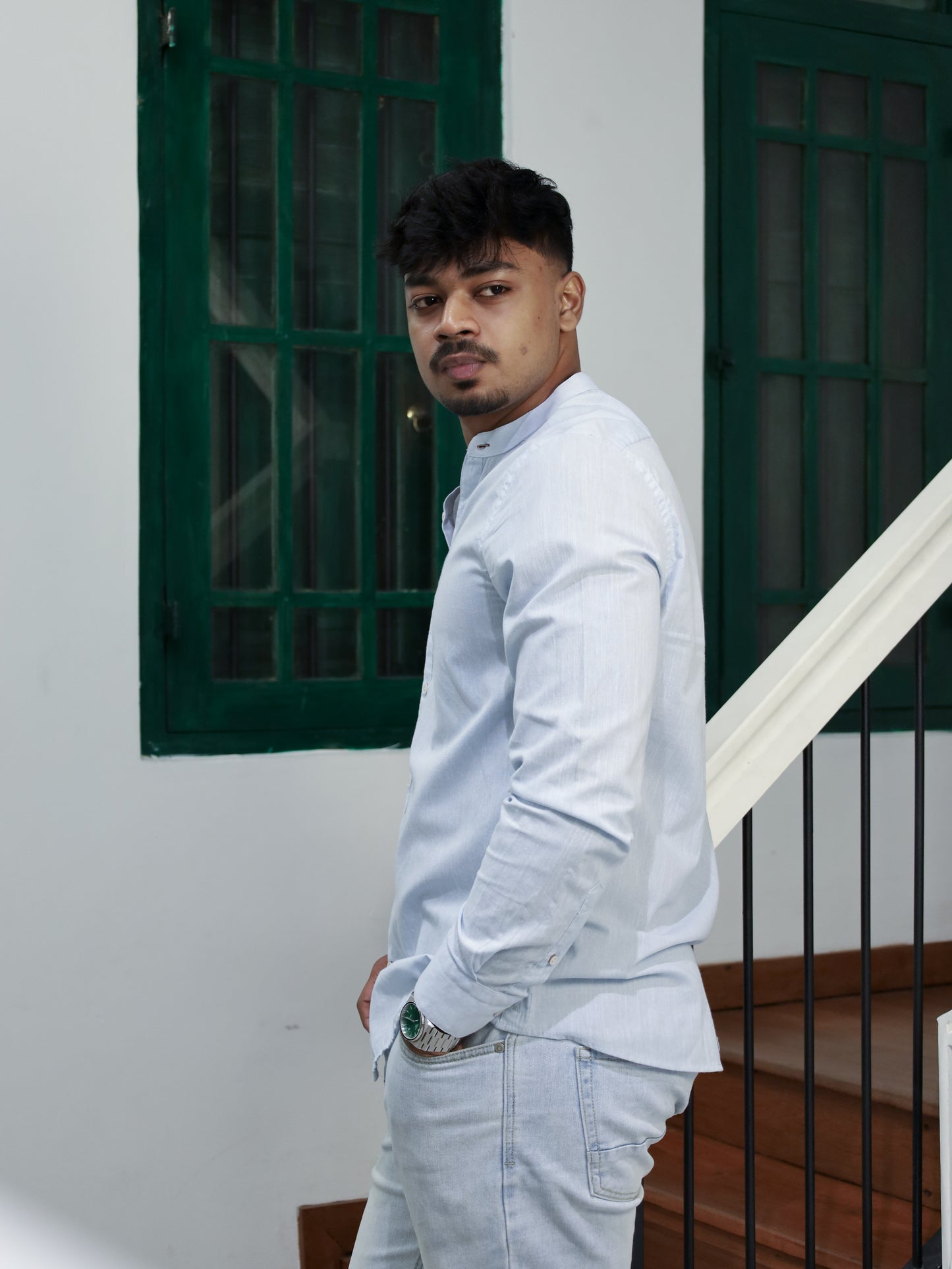 Mandarin Neck Shirt – Baby Blue