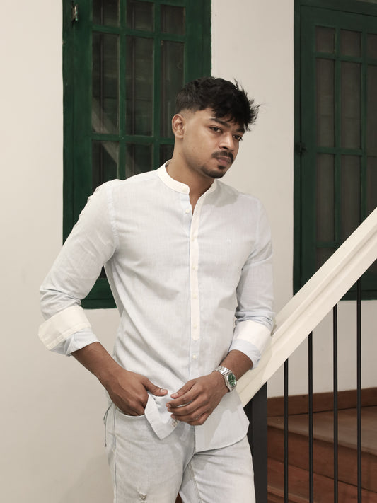Mandarin Neck Shirt – Baby Blue With White Neck