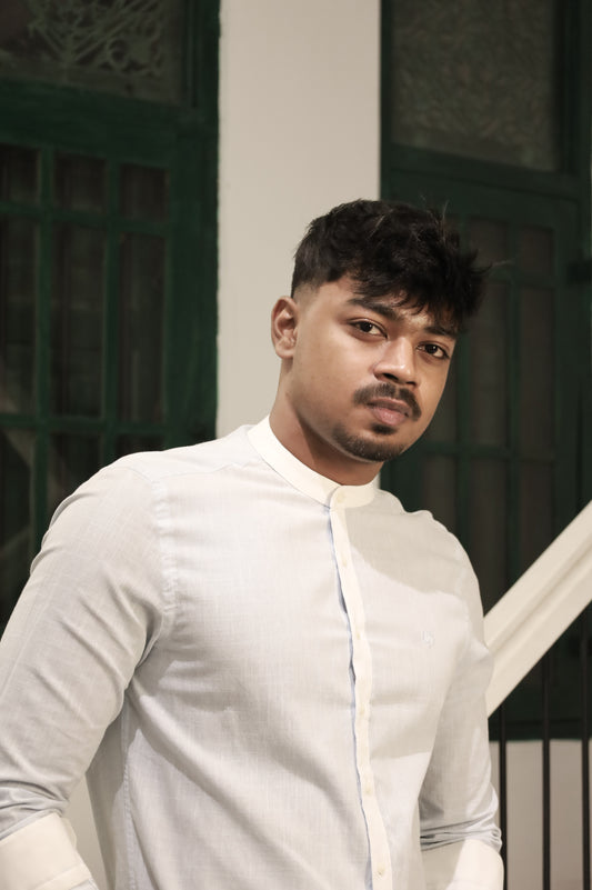 Mandarin Neck Shirt – Baby Blue With White Neck