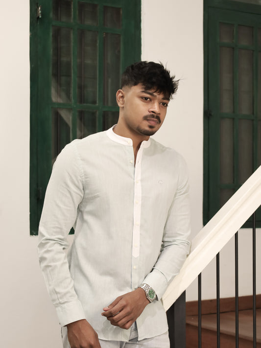 Mandarin Neck Shirt – Turquoise With White Neck