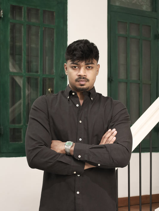 Classic Oxford Cotton Shirt -  Black