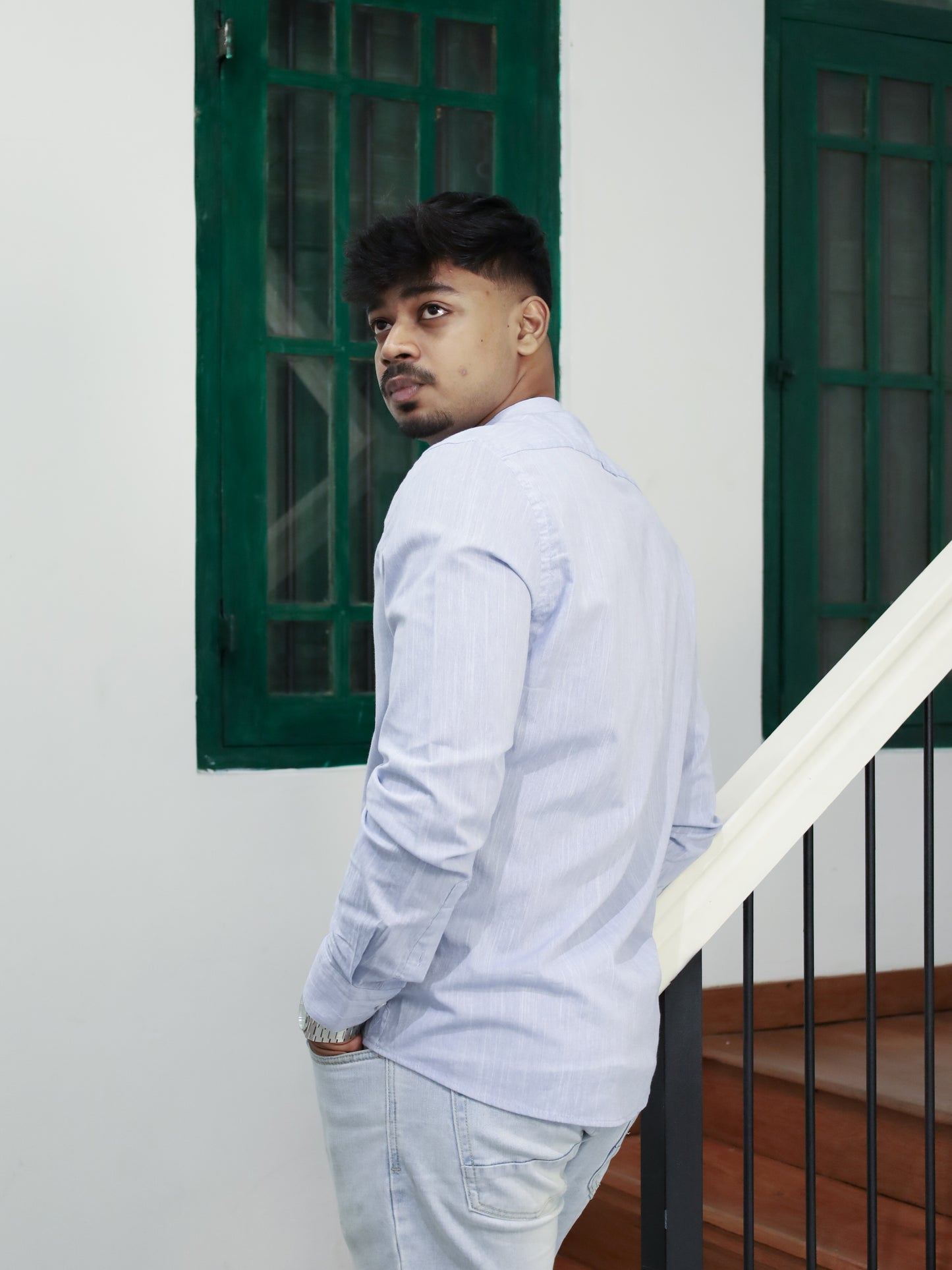 Mandarin neck Shirt – Blue