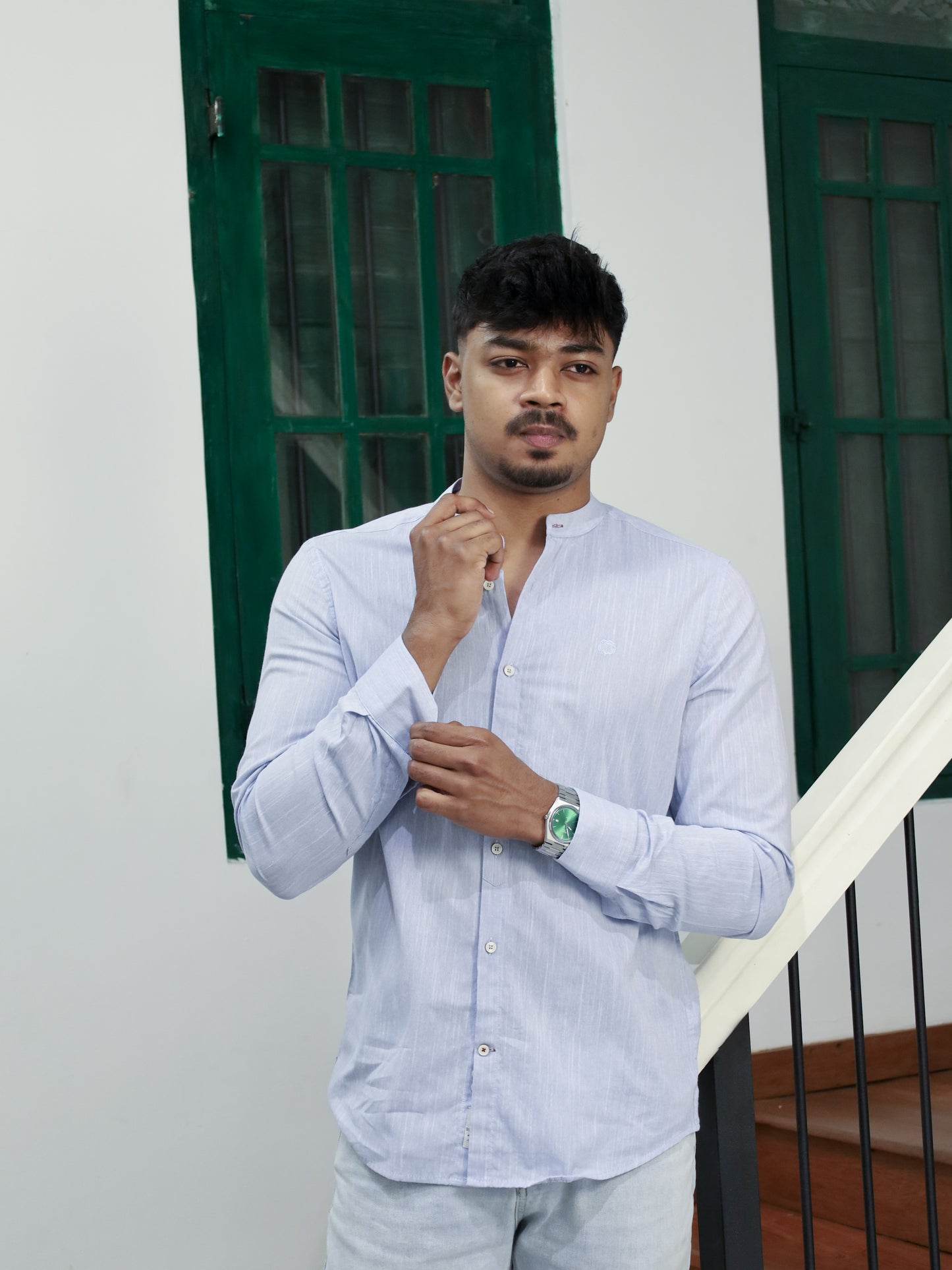 Mandarin neck Shirt – Blue