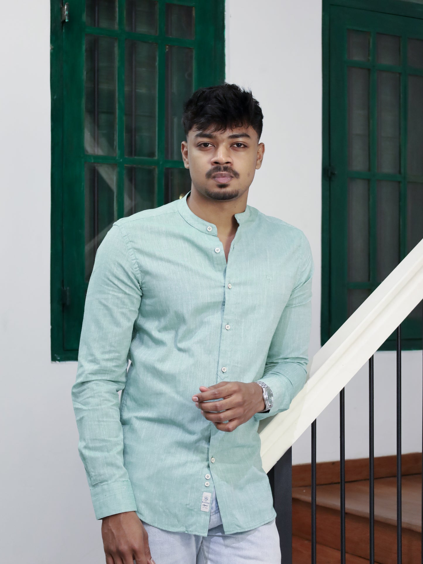 Mandarin neck Shirt – Green