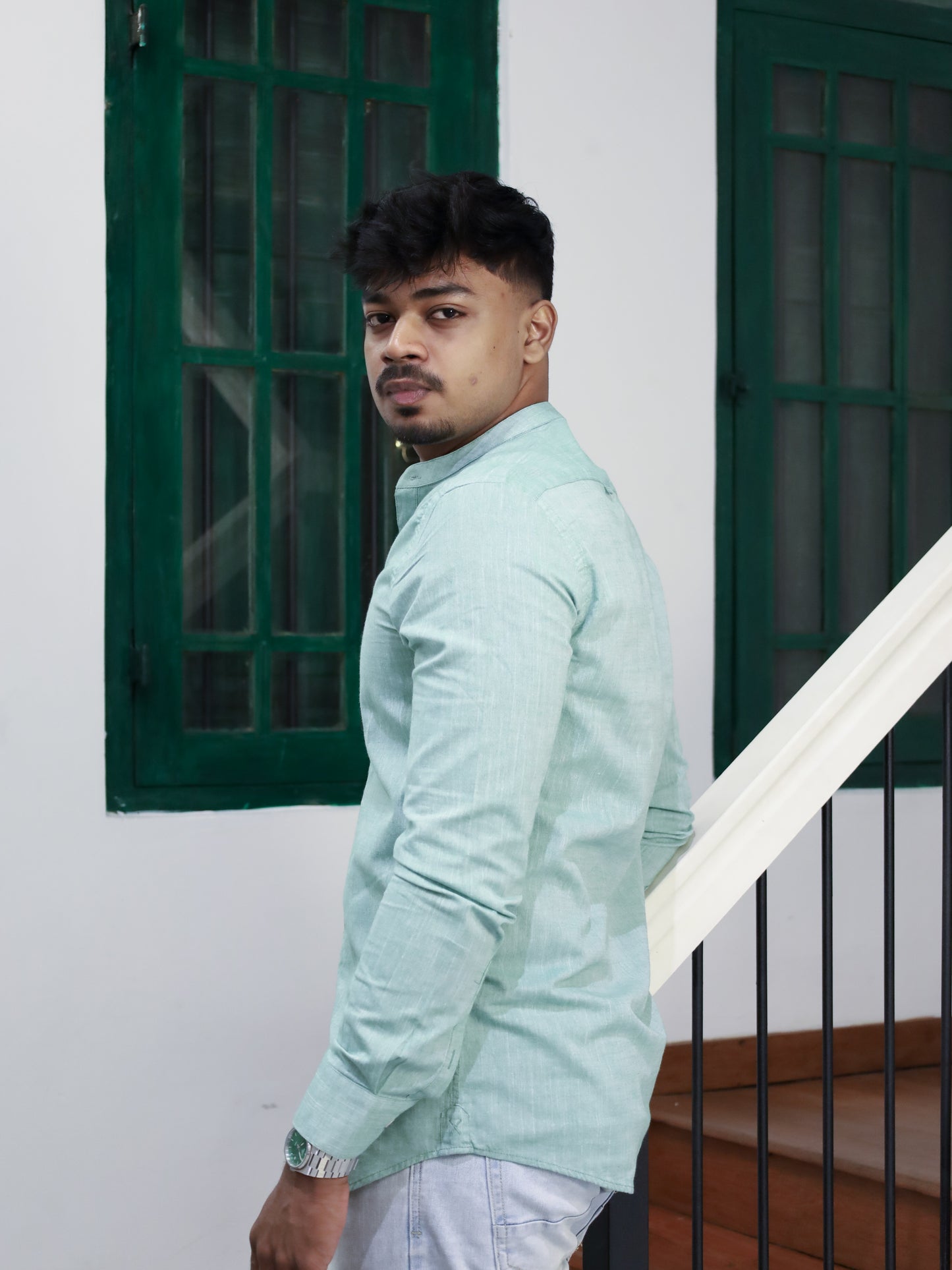 Mandarin neck Shirt – Green