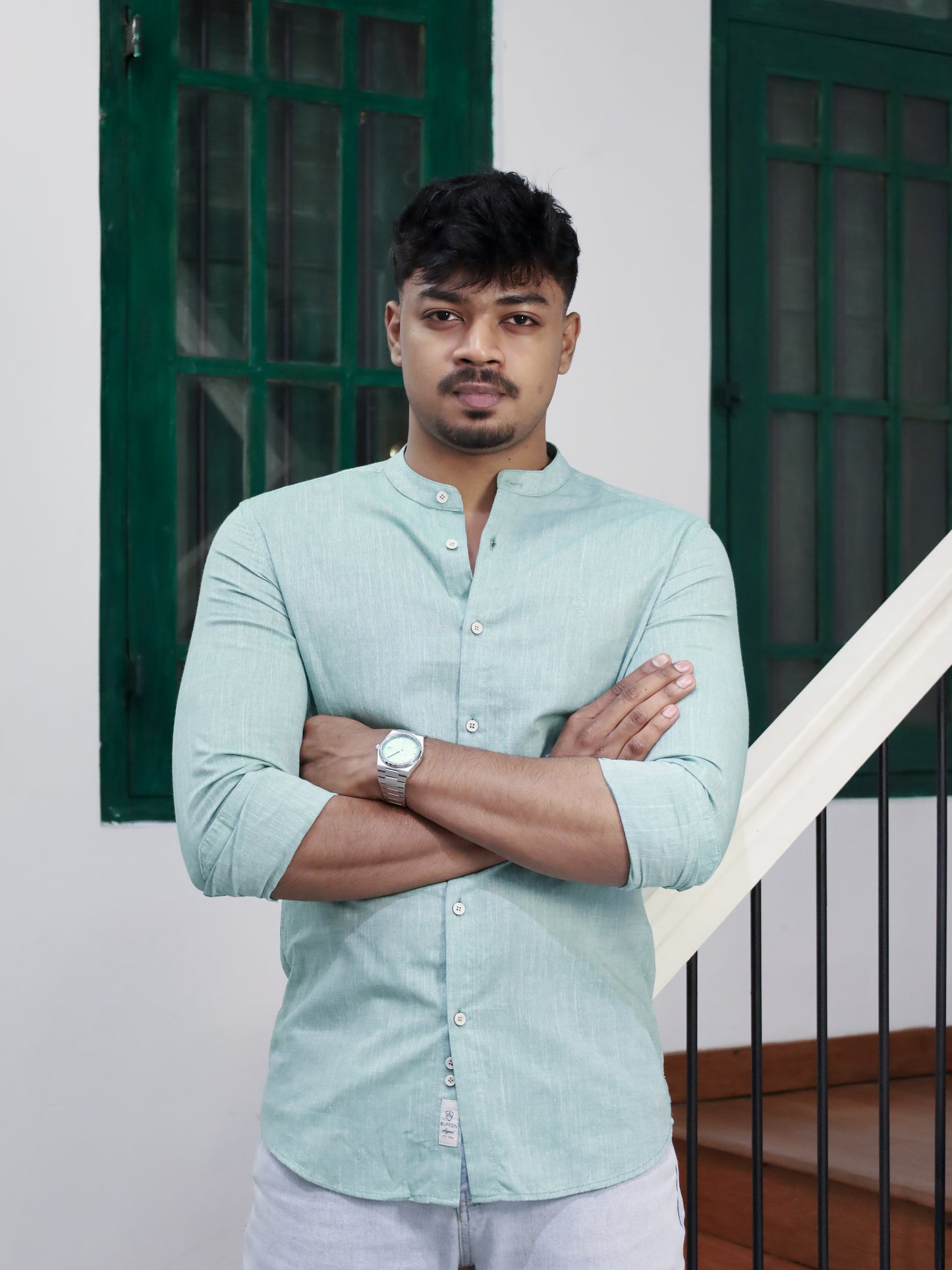 Mandarin neck Shirt – Green