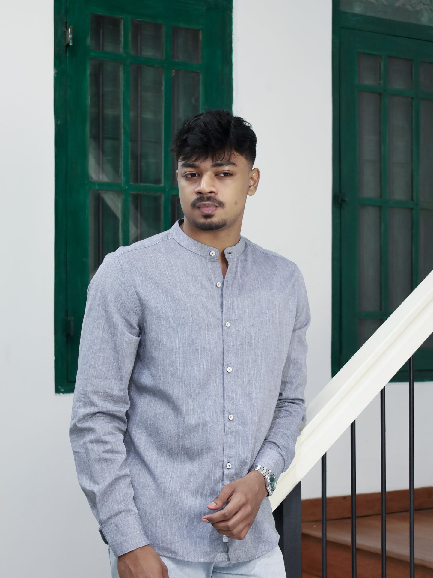 Mandarin Neck Shirt - Grey