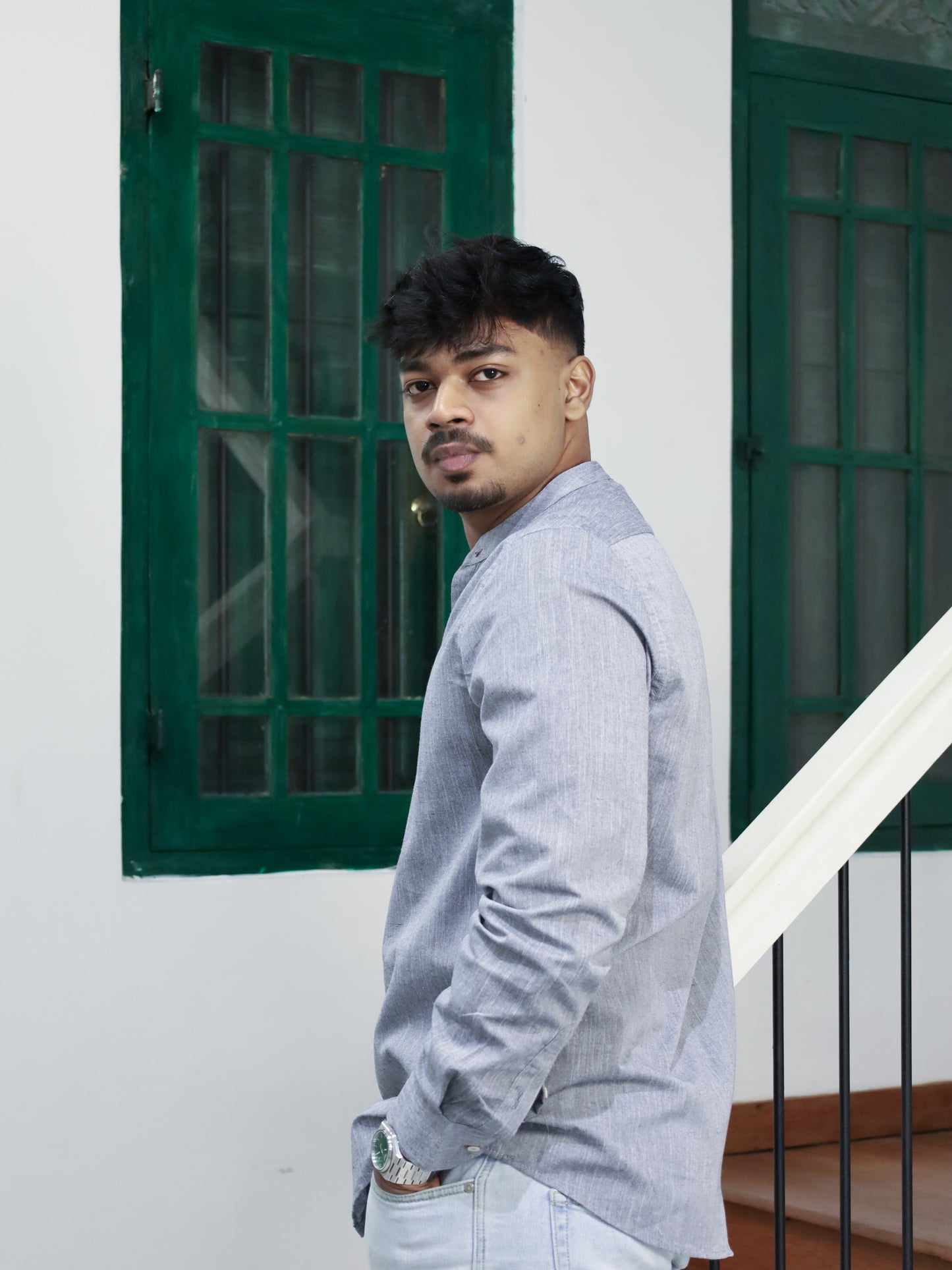 Mandarin Neck Shirt - Grey