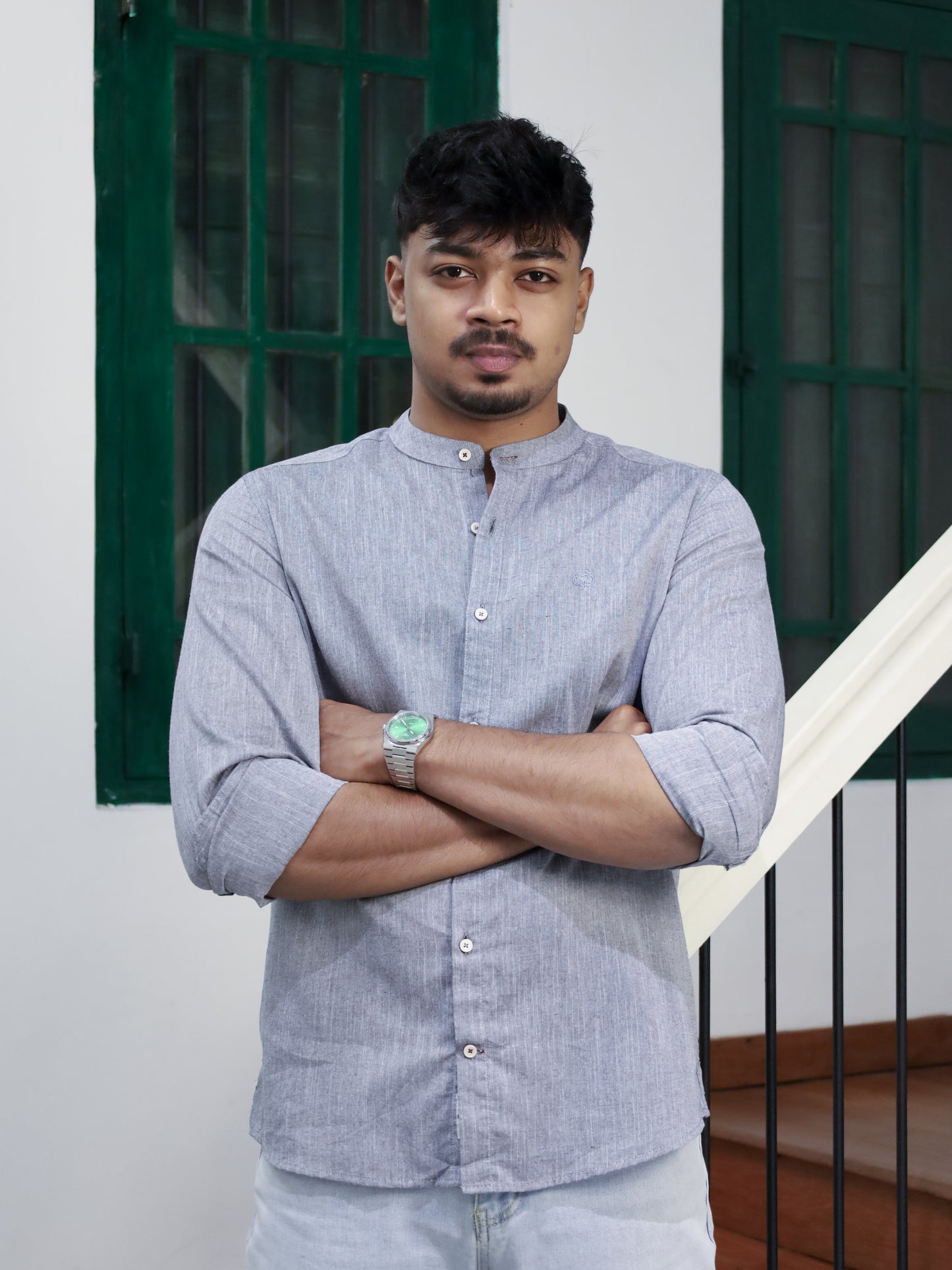 Mandarin Neck Shirt - Grey