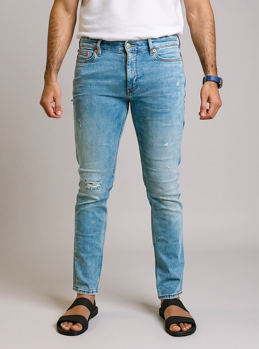 ONL Men’s Slim Fit Light Blue Jeans - Patched