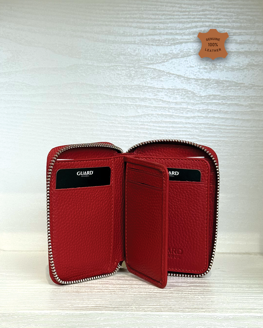 Compact Zippered Leather Mini Wallet Vertical