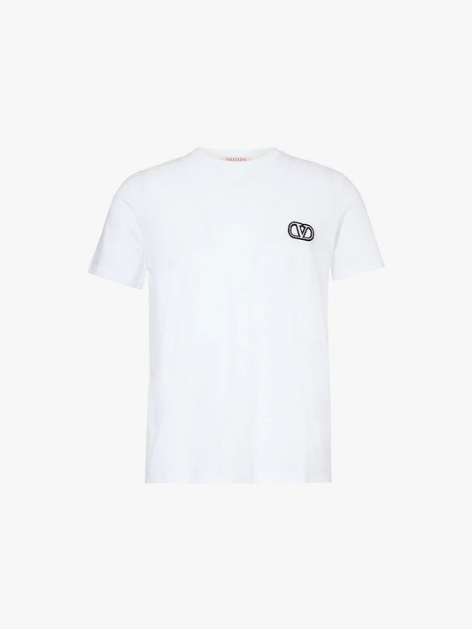 VLogo Embroidery Cotton T-Shirt White