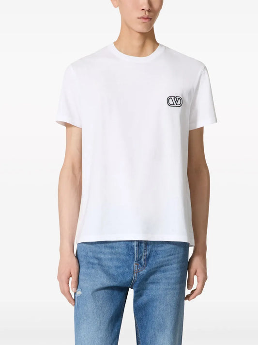 VLogo Embroidery Cotton T-Shirt White