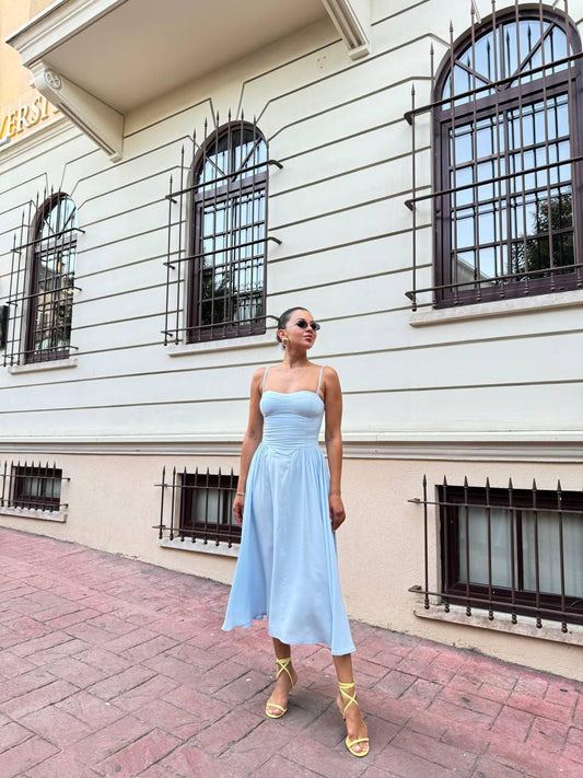 Graceful Sky Blue Midi Dress