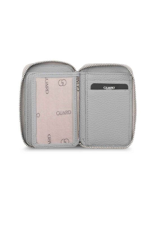 Guard Zippered Grey Leather Mini Wallet