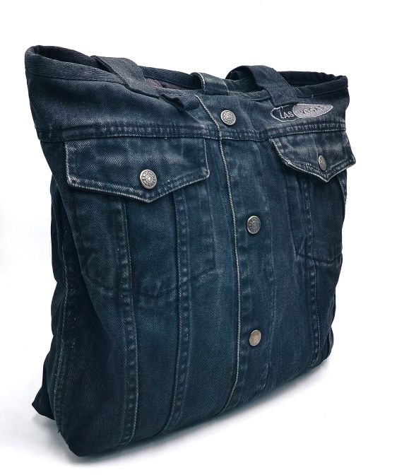 Reversible Denim Tote Bag  Made from Black Jacket