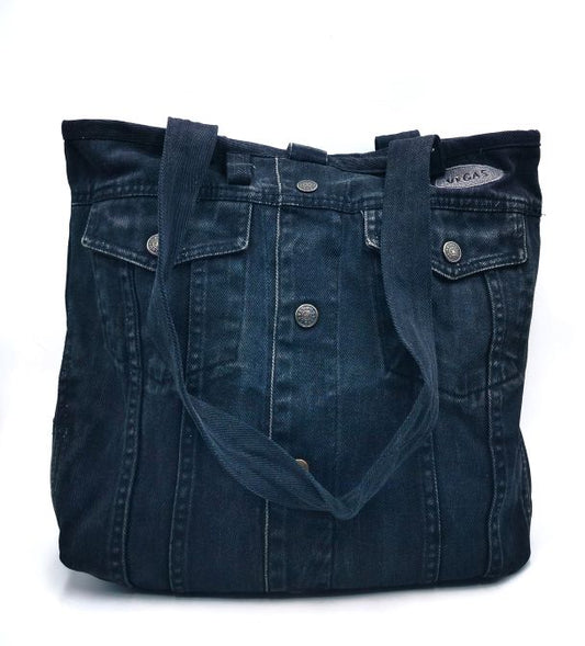 Reversible Denim Tote Bag  Made from Black Jacket