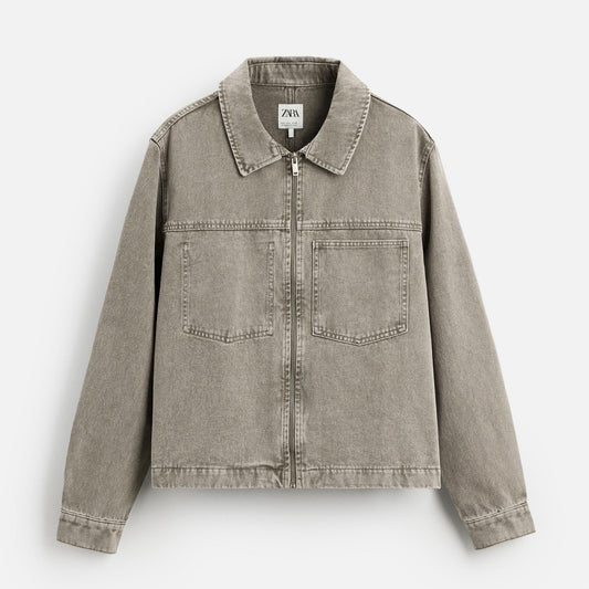 Jacket With Contrast Topstitching - Mid Grey