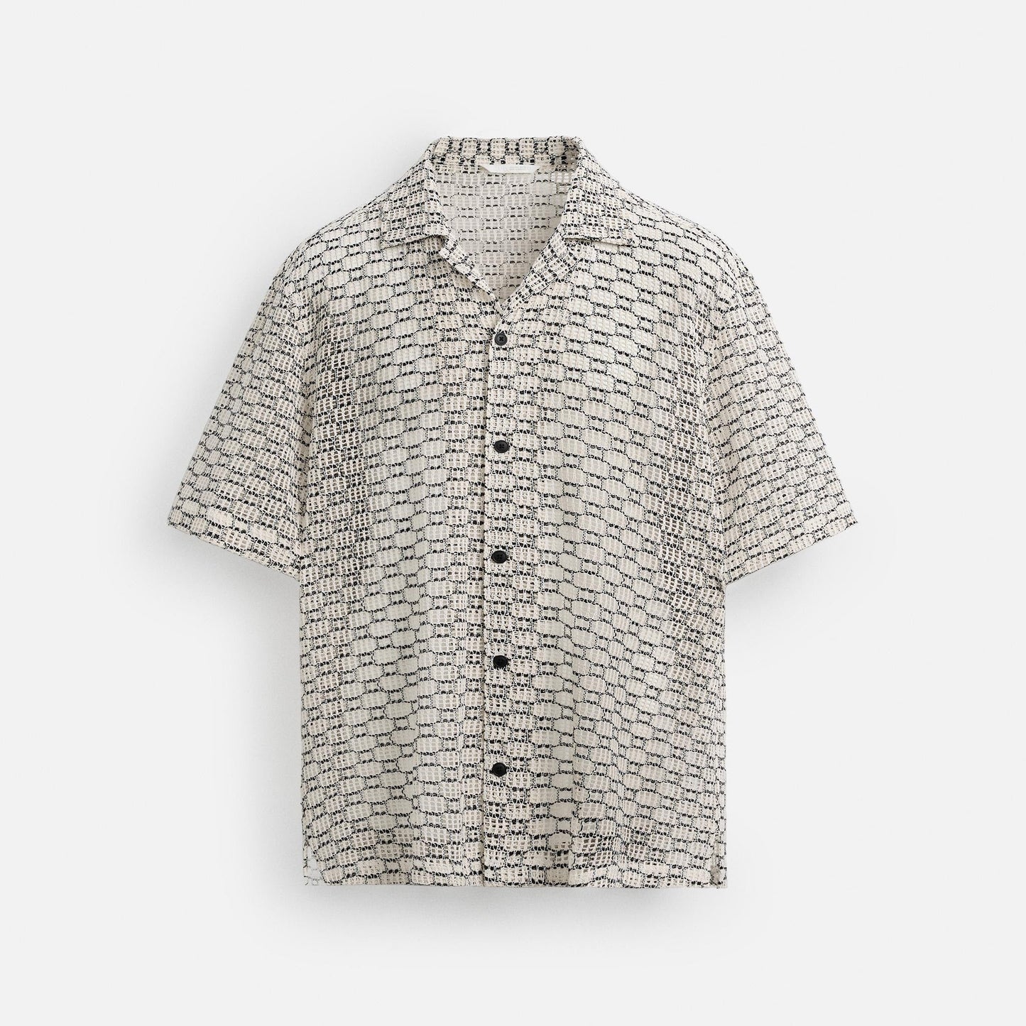Open -Weave Texture Shirt - Black / White
