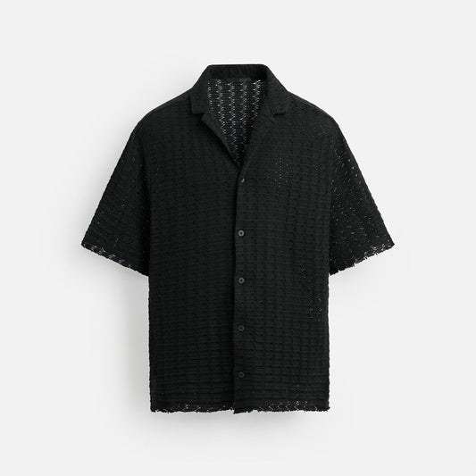 Textured Weave Knit Shirt - Black