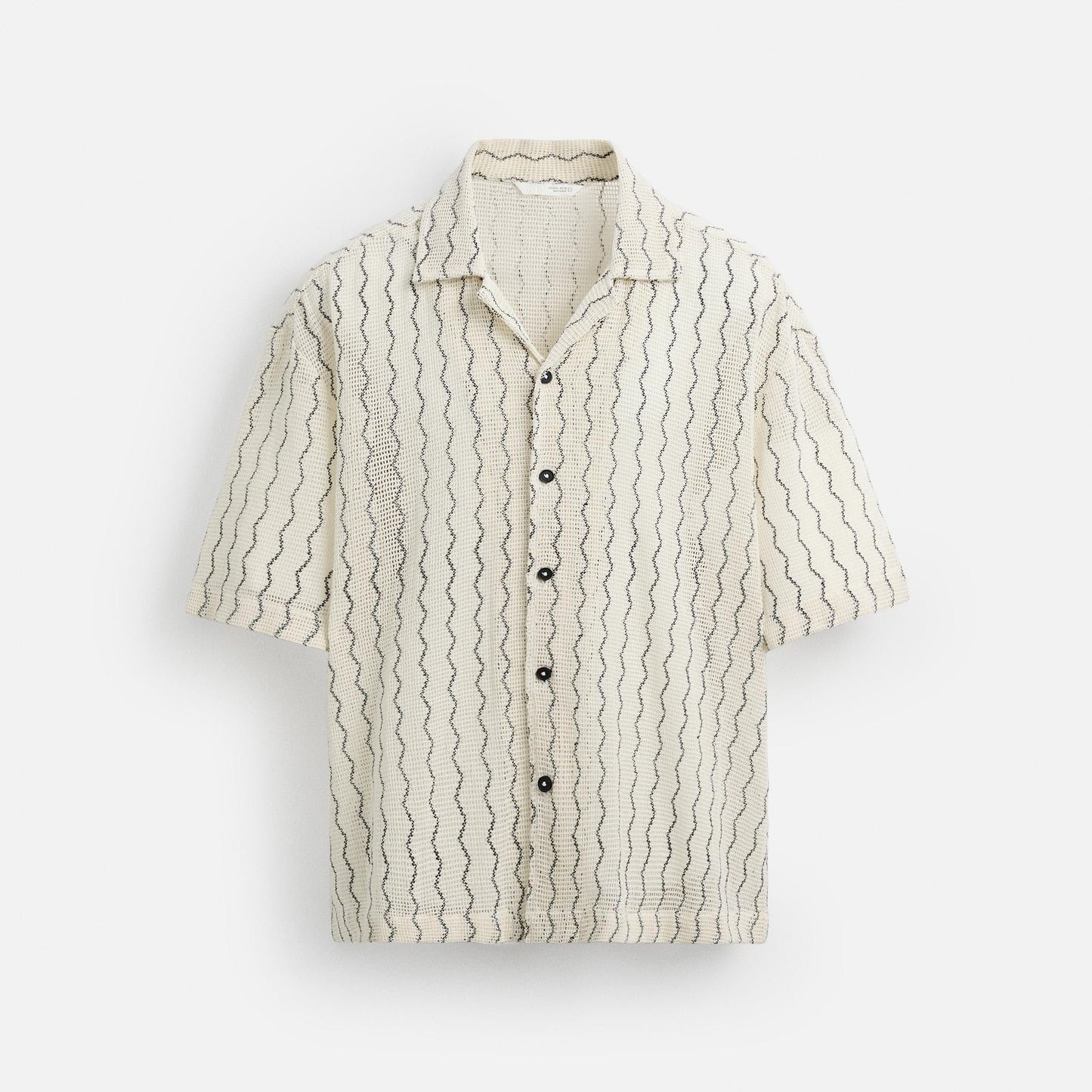 Open Weave Textured Shirt - Ecru / Black