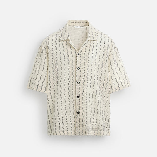 Open Weave Textured Shirt - Ecru / Black