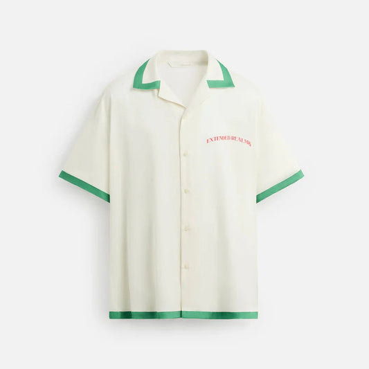 Contrast Stripe Satin Shirt - Green