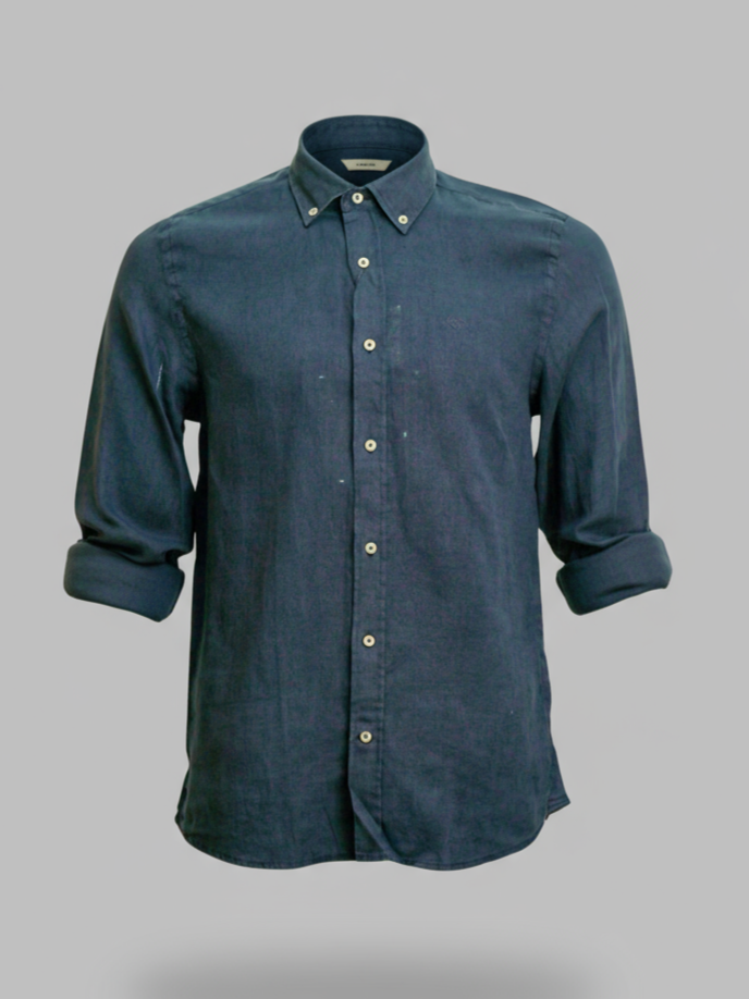 Buffon Linen Long Sleeve Shirt - Navy