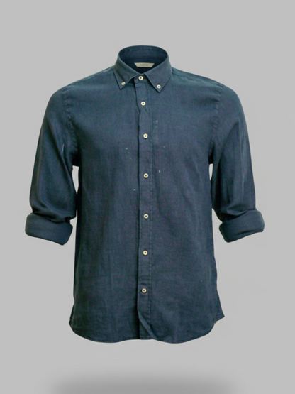 Buffon Linen Long Sleeve Shirt - Navy
