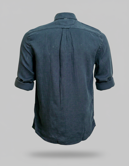 Buffon Linen Long Sleeve Shirt - Navy