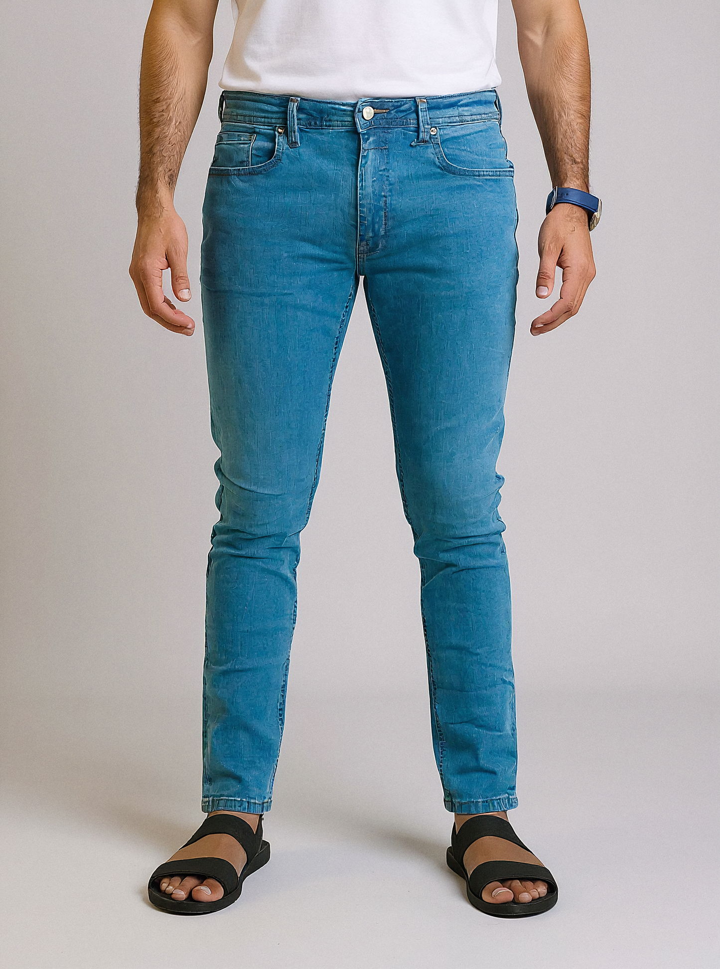CLN Men’s Skinny Slim Fit Dark Mid Blue Jeans