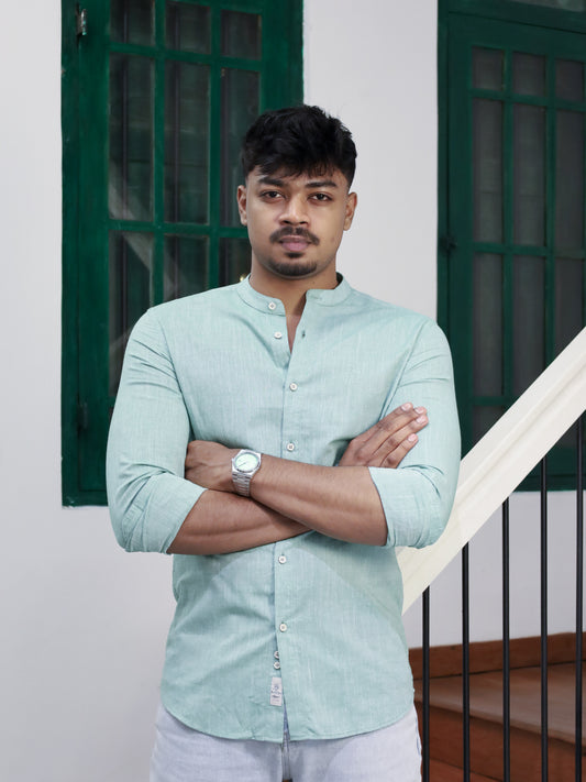Mandarin neck Shirt – Turquoise